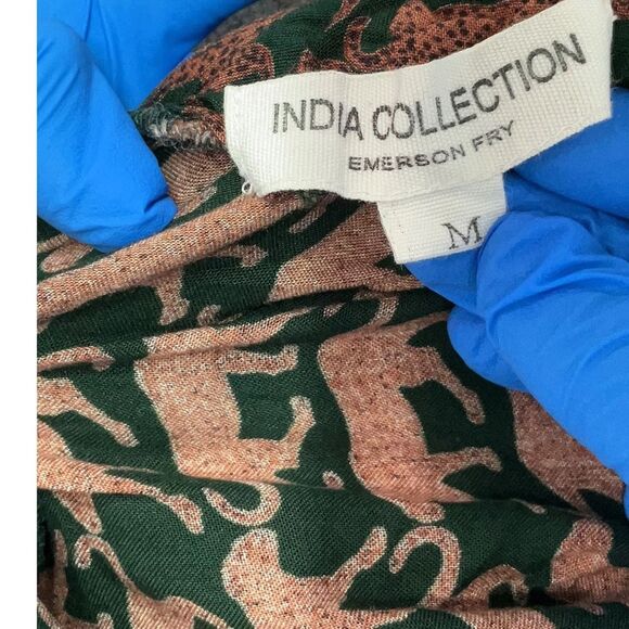 EMERSON FRY Bishop Sleeves Wrap Midi Dress  100% Rayon Dark Green Cheetah M - Picture 7 of 9